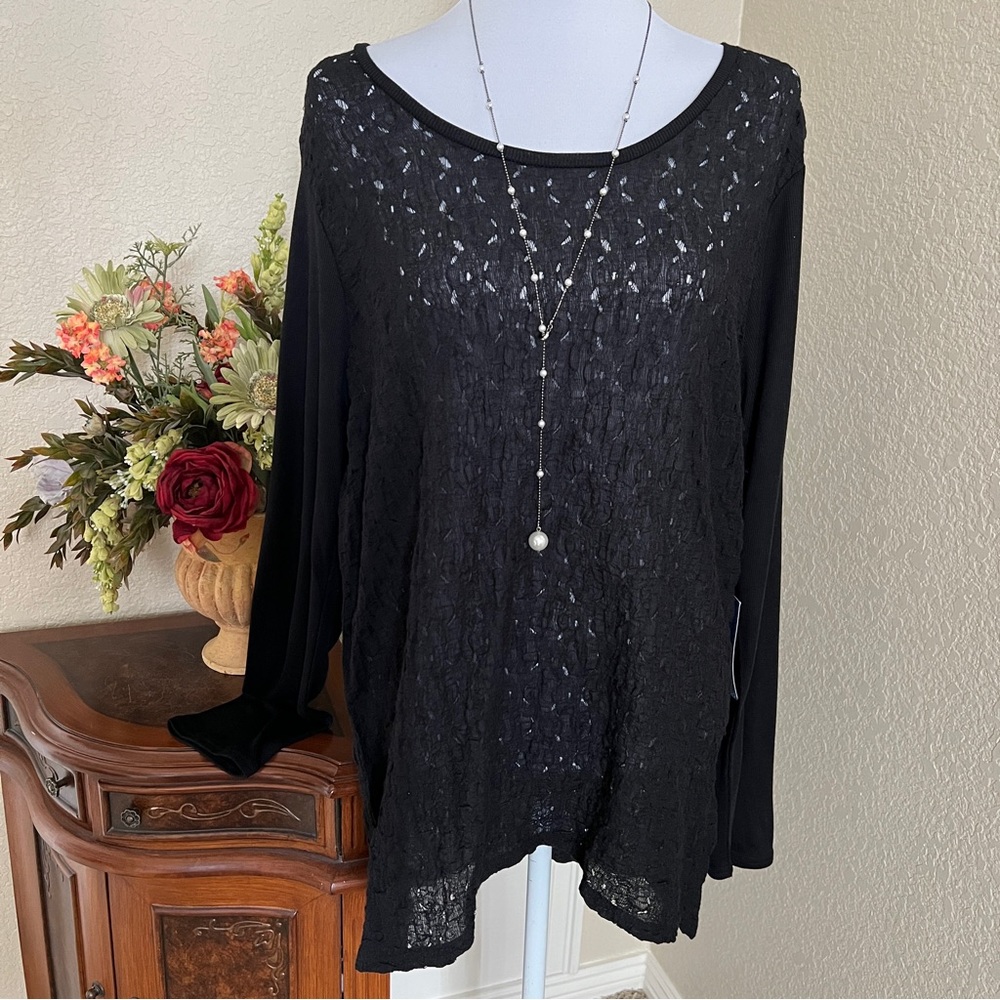 Simply Vera Long Sleeve Hi Lo Lace Tee